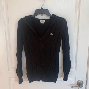 Lacoste black cable knit hooded v-neck sweater